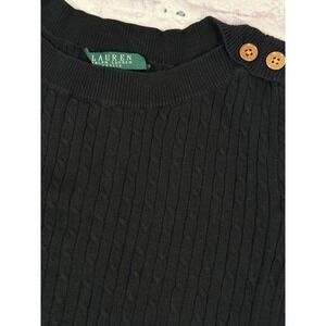 Lauren Ralph Lauren Women Black Pullover Sweater M Petites 100% Cotton Buttons